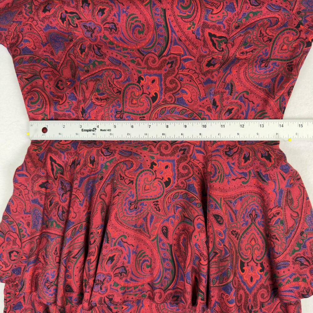 Vintage SAKS FIFTH AVENUE Dress Peplum Power Shoulders Red Paisley Rayon Size 4 - Picture 9 of 16